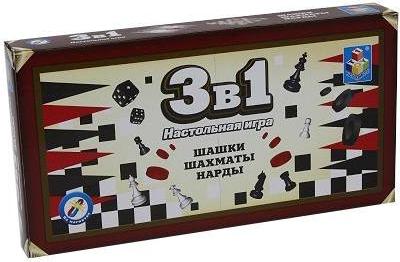 Настольная игра 1TOY 4 в 1 шашки, шахматы, нарды, карты